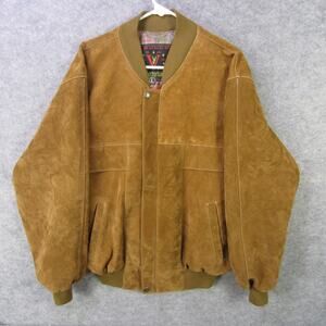 Vyctorilux Jacket Mens Large Brown Suede Leather Bomber Rib Knit Zip Front Lined